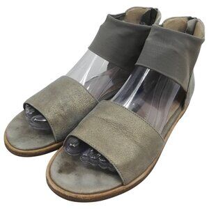 Eileen Fisher Gray Gold Ankle Strap Stretch Sandals Size 8 Metallic Zipper